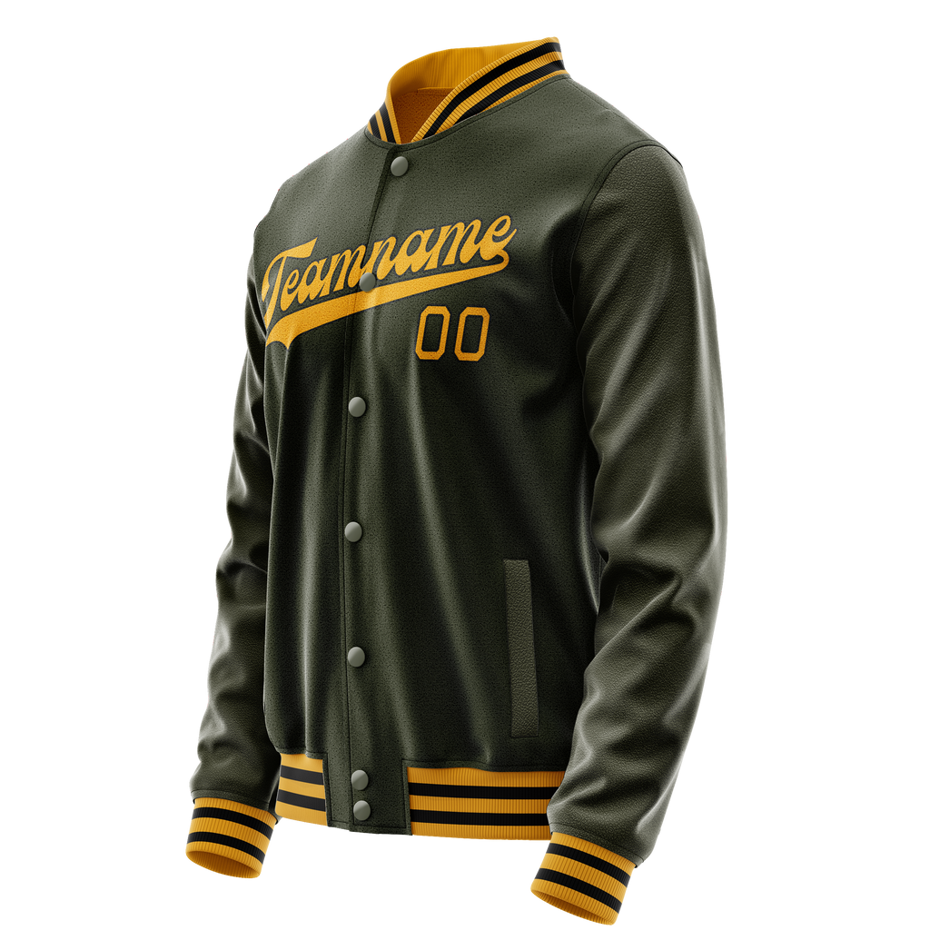 Custom Olive Gold Solid Color Varsity Letterman Jacket