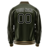 Custom Olive Black Solid Color Varsity Letterman Jacket