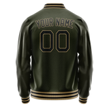 Custom Olive Black Solid Color Varsity Letterman Jacket