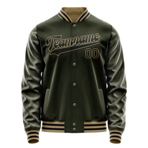 Custom Olive Black Solid Color Varsity Letterman Jacket