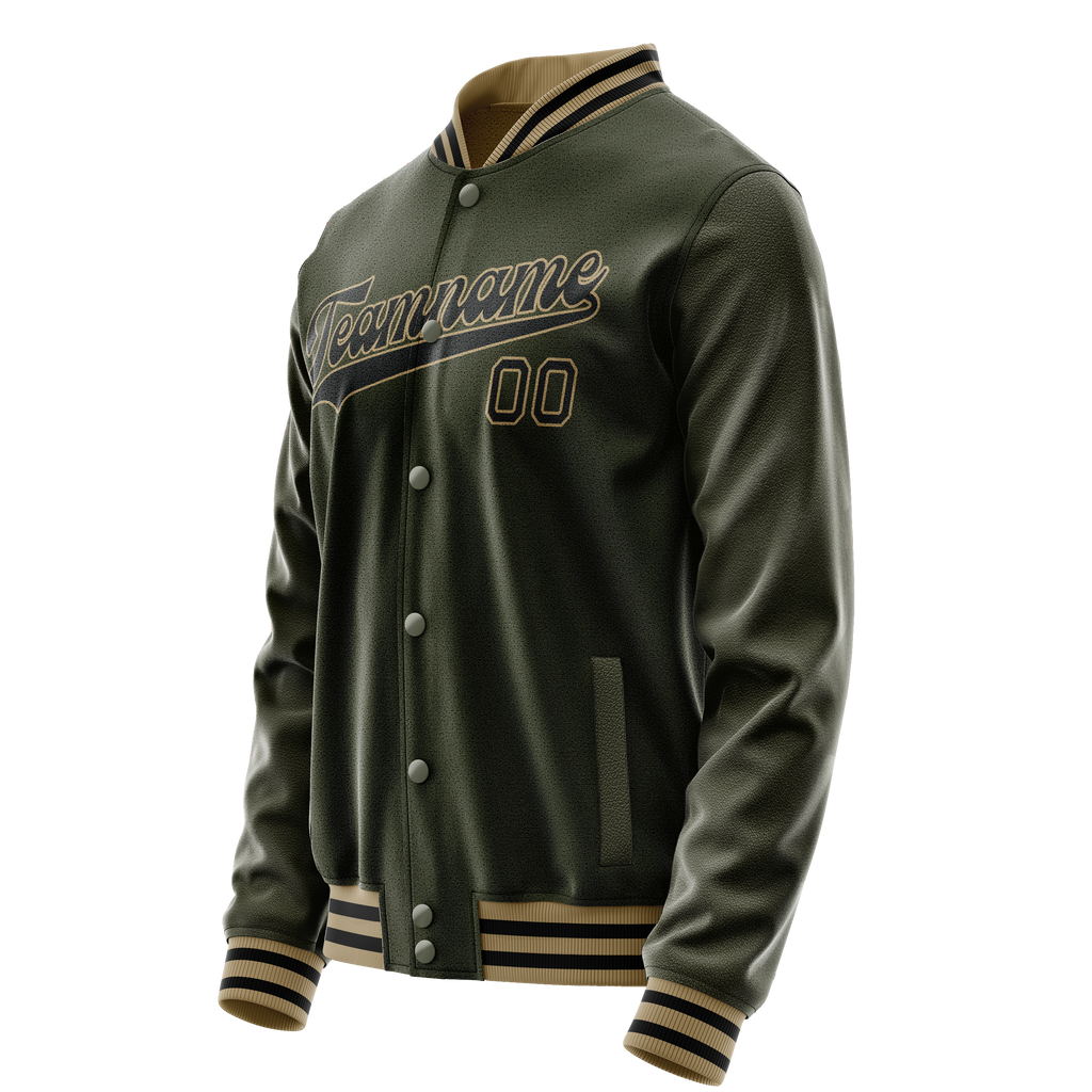 Custom Olive Black Solid Color Varsity Letterman Jacket