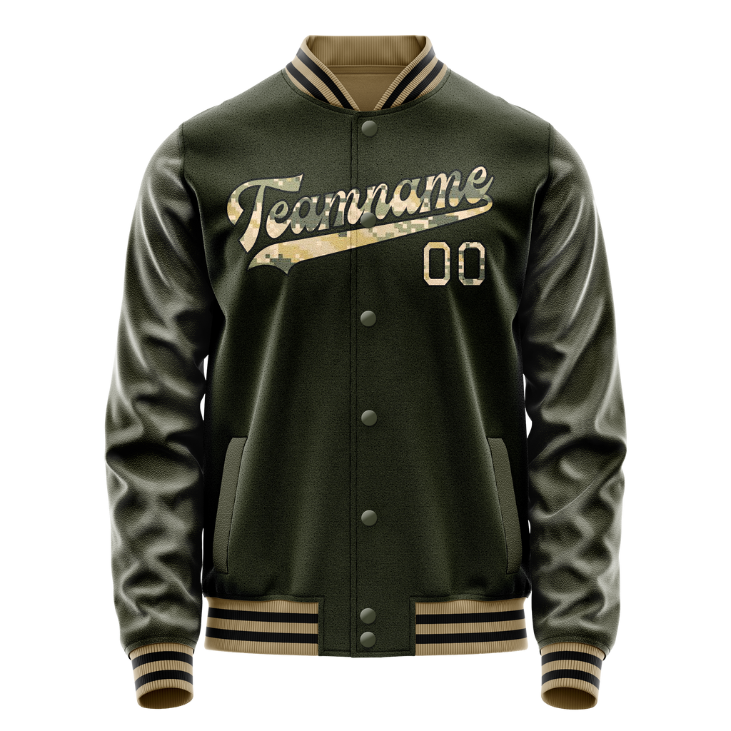 Custom Olive Camo Solid Color Varsity Letterman Jacket
