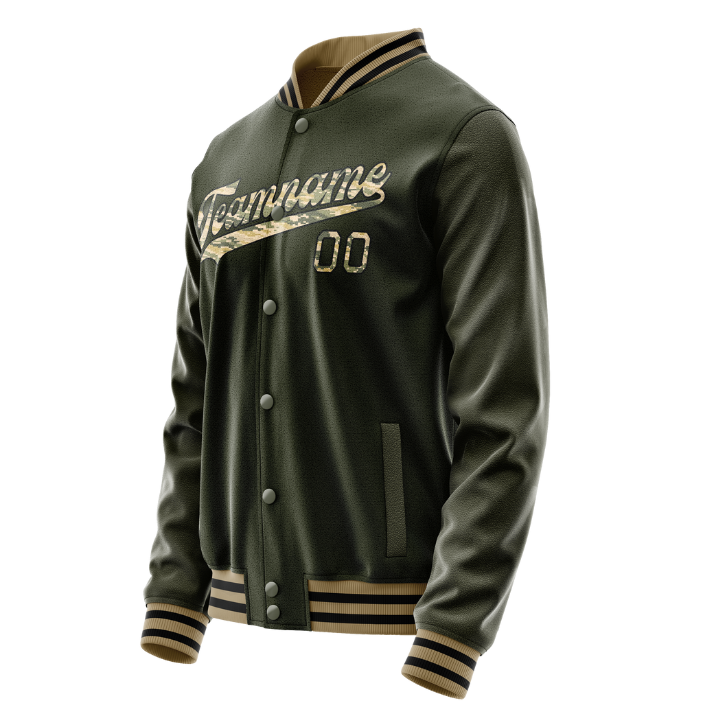 Custom Olive Camo Solid Color Varsity Letterman Jacket