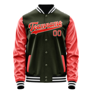 Custom Olive Orange Solid Color Varsity Letterman Jacket