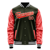 Custom Olive Orange Solid Color Varsity Letterman Jacket