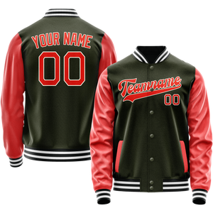Custom Olive Orange Solid Color Varsity Letterman Jacket