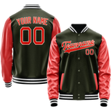 Custom Olive Orange Solid Color Varsity Letterman Jacket