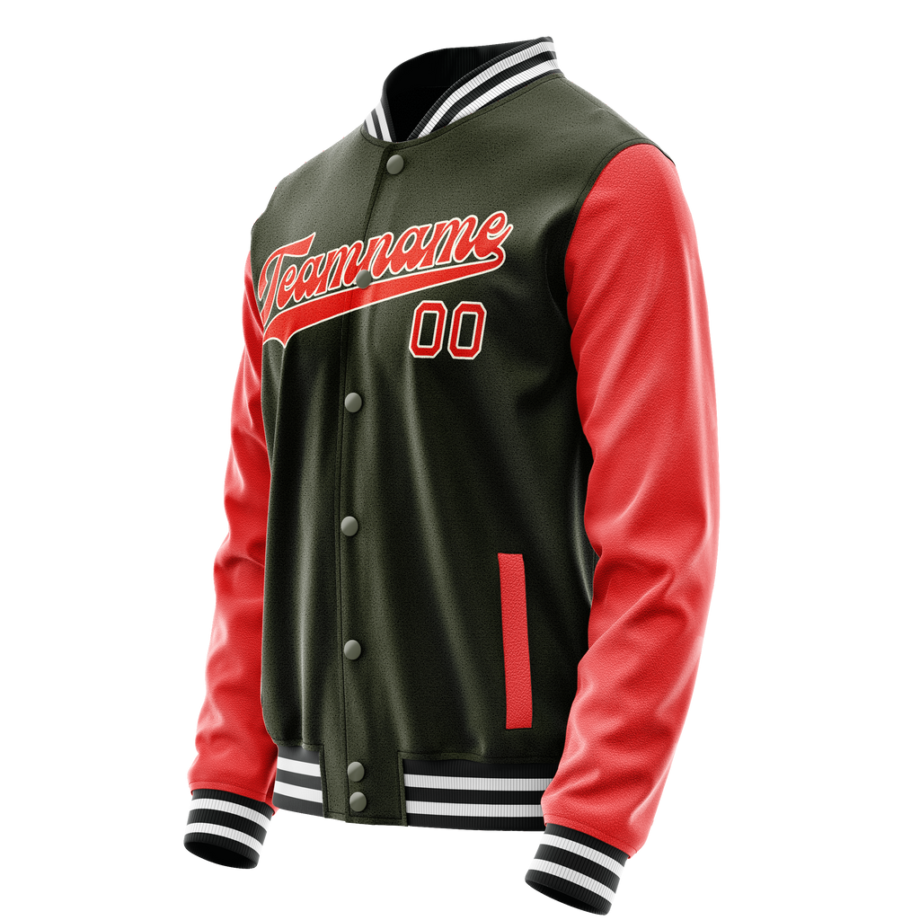 Custom Olive Orange Solid Color Varsity Letterman Jacket