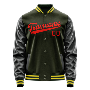 Custom Olive Orange Solid Color Varsity Letterman Jacket
