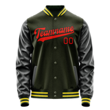 Custom Olive Orange Solid Color Varsity Letterman Jacket