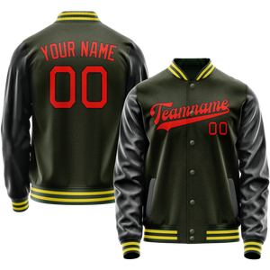 Custom Olive Orange Solid Color Varsity Letterman Jacket