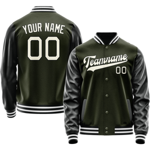 Custom Olive Black Solid Color Varsity Letterman Jacket