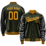 Custom Olive Black Solid Color Varsity Letterman Jacket