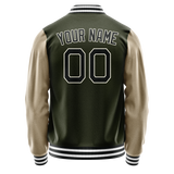 Custom Olive Cream Solid Color Varsity Letterman Jacket