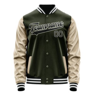 Custom Olive Cream Solid Color Varsity Letterman Jacket