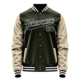 Custom Olive Cream Solid Color Varsity Letterman Jacket
