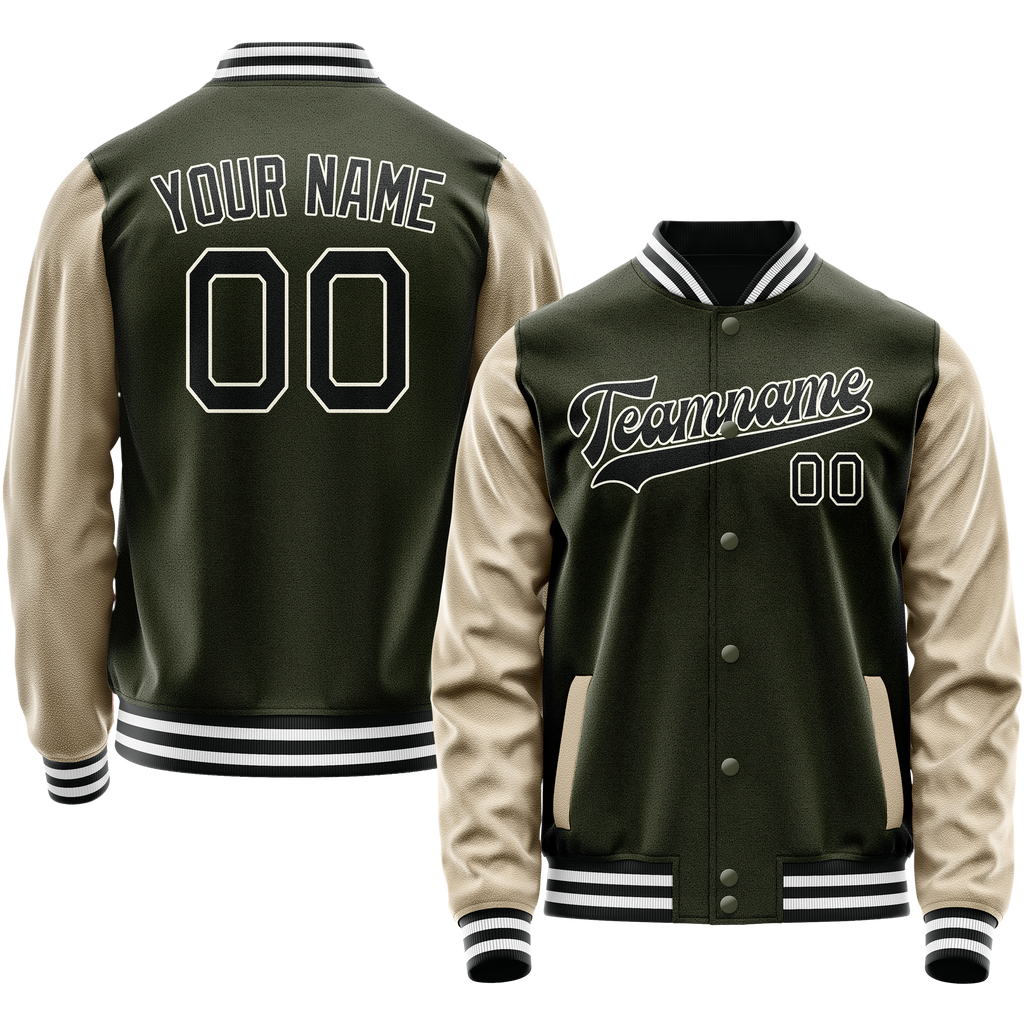 Custom Olive Cream Solid Color Varsity Letterman Jacket