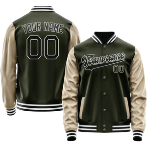 Custom Olive Cream Solid Color Varsity Letterman Jacket