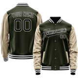 Custom Olive Cream Solid Color Varsity Letterman Jacket