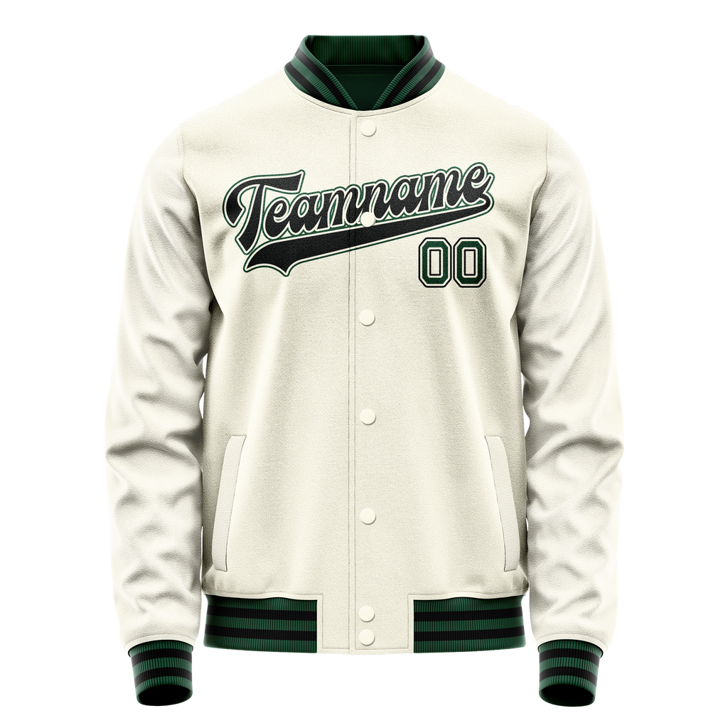 Custom Cream Kelly-Green Solid Color Varsity Letterman Jacket