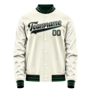 Custom Cream Kelly-Green Solid Color Varsity Letterman Jacket