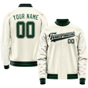 Custom Cream Kelly-Green Solid Color Varsity Letterman Jacket