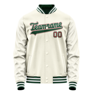 Custom Cream Kelly-Green Solid Color Varsity Letterman Jacket