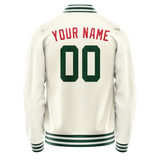 Custom Cream Kelly-Green Solid Color Varsity Letterman Jacket