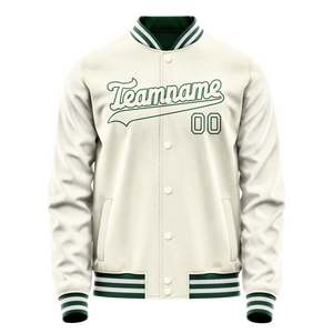 Custom Cream Kelly-Green Solid Color Varsity Letterman Jacket
