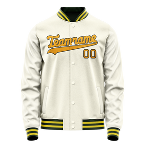 Custom Cream Gold Solid Color Varsity Letterman Jacket