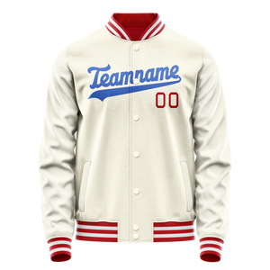 Custom Cream Royal Solid Color Varsity Letterman Jacket