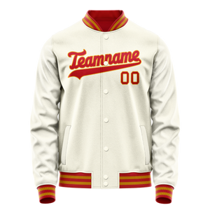 Custom Cream Orange Solid Color Varsity Letterman Jacket