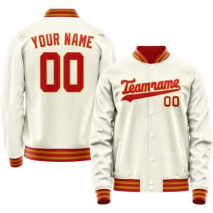 Custom Cream Orange Solid Color Varsity Letterman Jacket