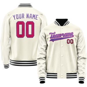 Custom Cream Purple Solid Color Varsity Letterman Jacket