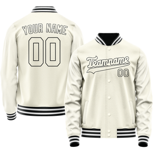 Custom Cream Black Solid Color Varsity Letterman Jacket