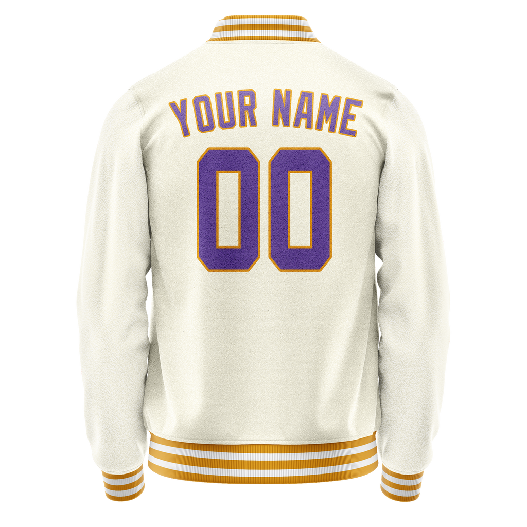 Custom Cream Purple Solid Color Varsity Letterman Jacket