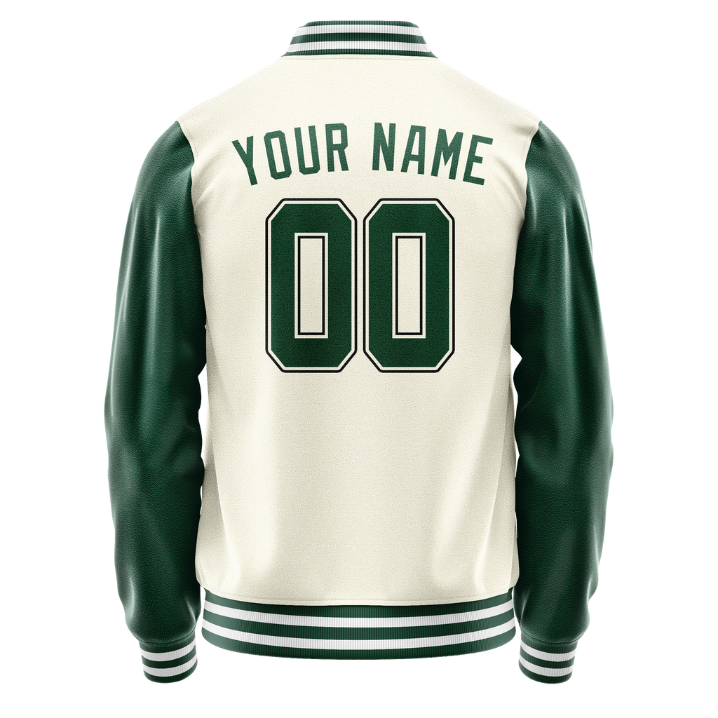Custom Cream Kelly-Green Solid Color Varsity Letterman Jacket