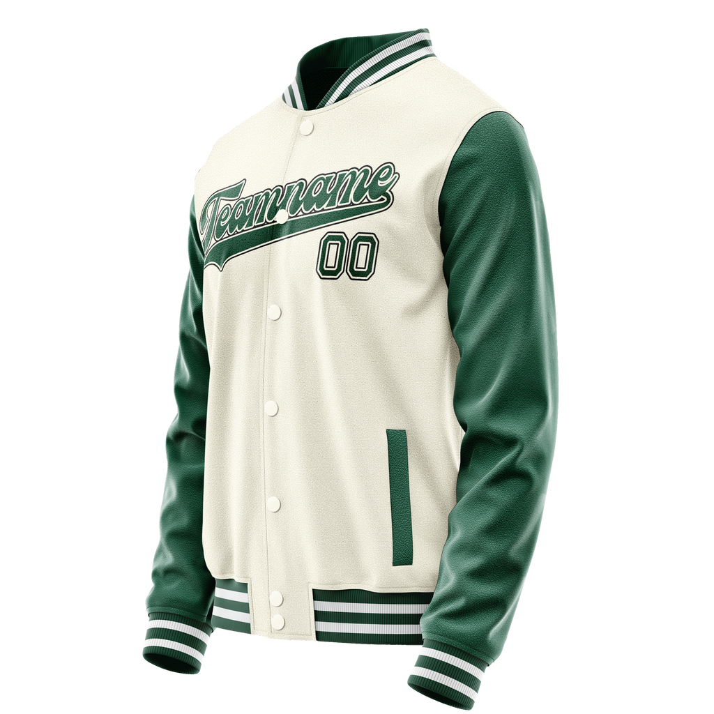 Custom Cream Kelly-Green Solid Color Varsity Letterman Jacket