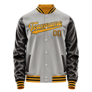 Custom Gray Brown Solid Color Varsity Letterman Jacket