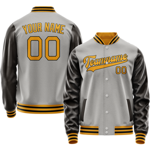 Custom Gray Brown Solid Color Varsity Letterman Jacket