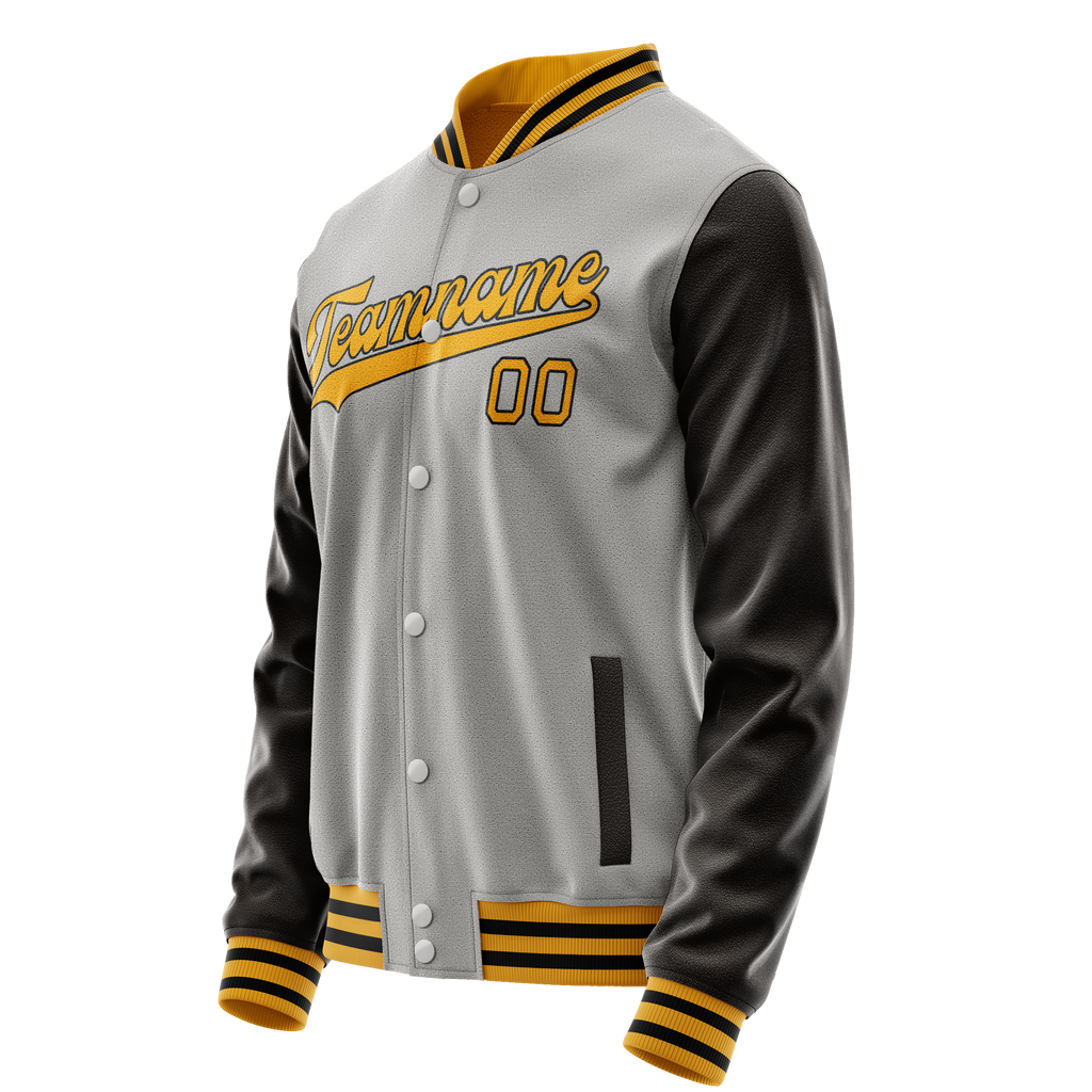 Custom Gray Brown Solid Color Varsity Letterman Jacket