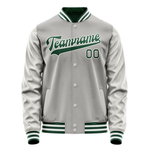 Custom Gray Kelly-Green Solid Color Varsity Letterman Jacket