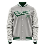 Custom Gray Kelly-Green Solid Color Varsity Letterman Jacket