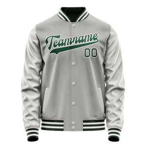 Custom Gray Kelly-Green Solid Color Varsity Letterman Jacket