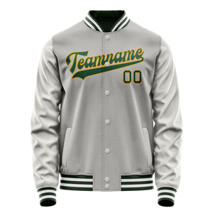 Custom Gray Kelly-Green Solid Color Varsity Letterman Jacket