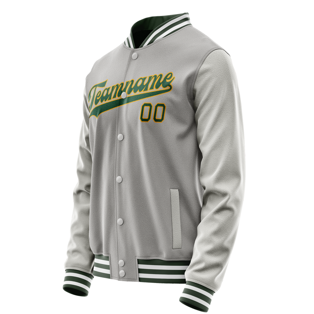 Custom Gray Kelly-Green Solid Color Varsity Letterman Jacket
