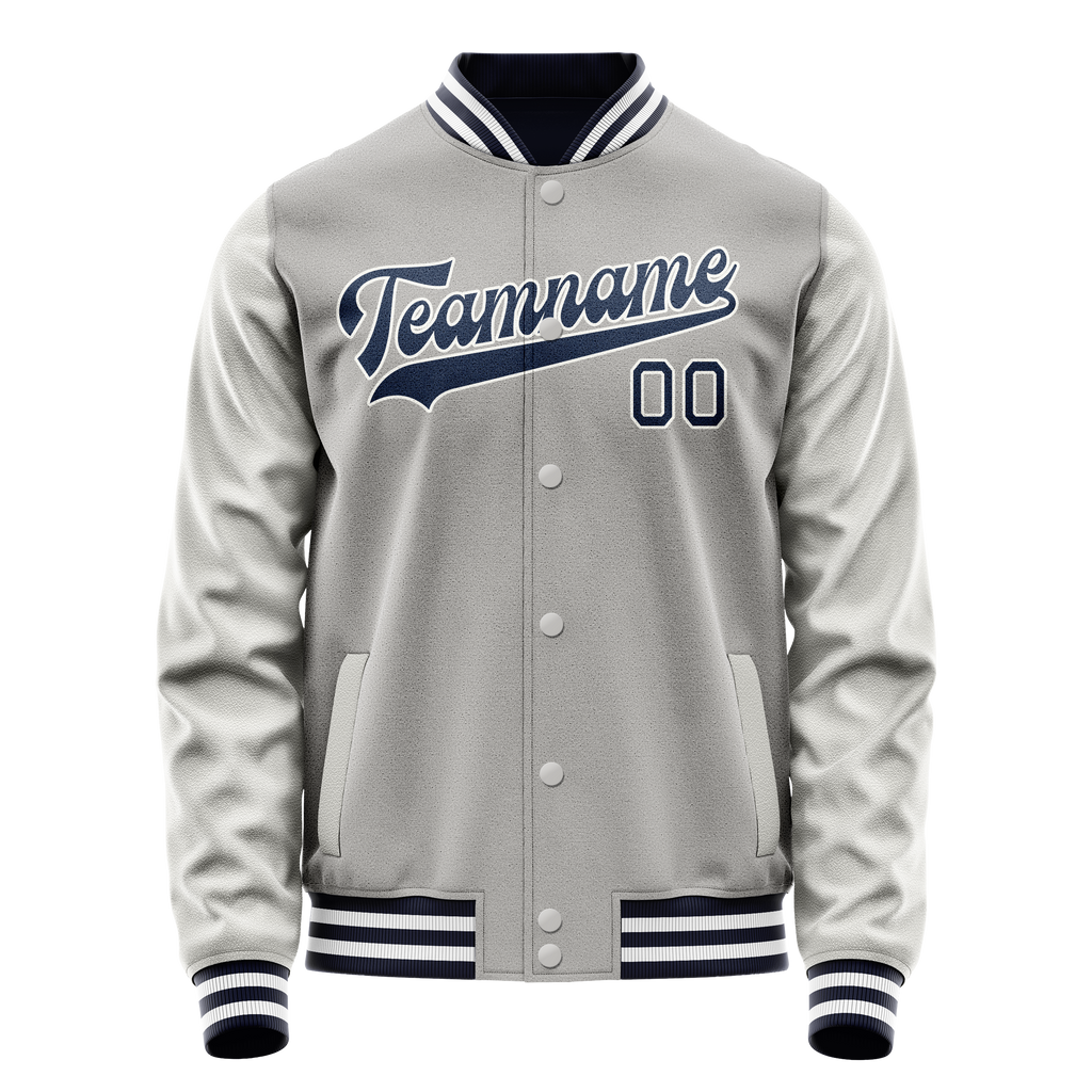 Custom Gray Navy Solid Color Varsity Letterman Jacket