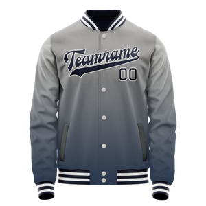 Custom Gray Navy Gradient Varsity Letterman Jacket