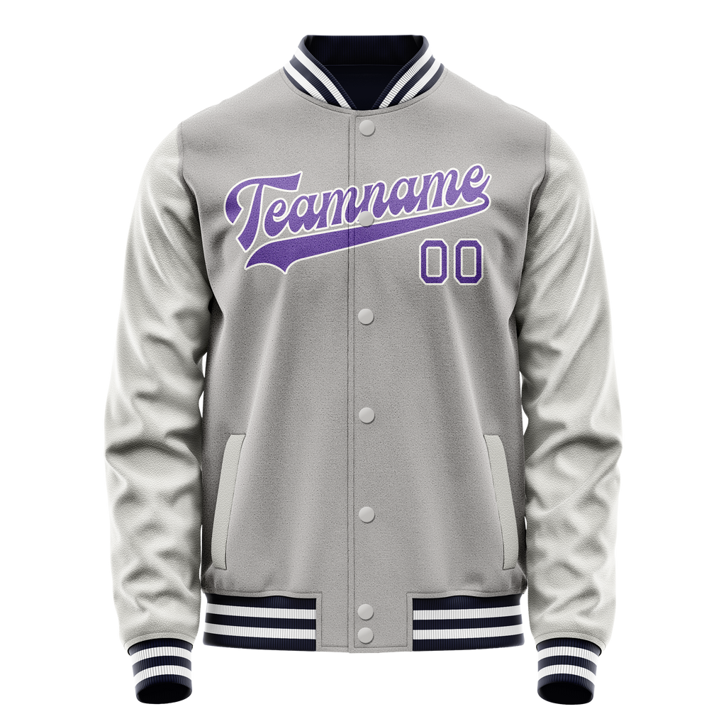 Custom Gray Purple Solid Color Varsity Letterman Jacket