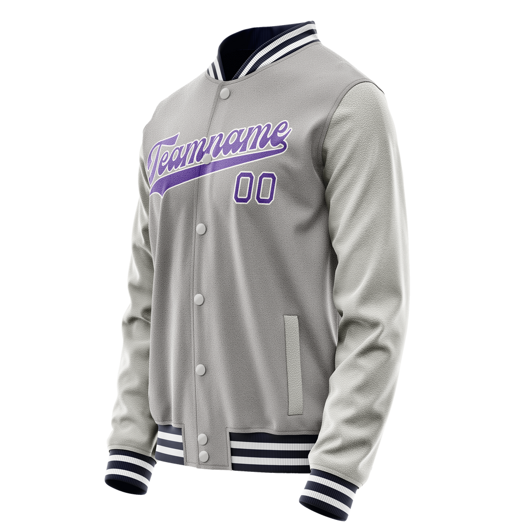 Custom Gray Purple Solid Color Varsity Letterman Jacket